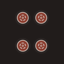 A white strawberry on a red, circular background.